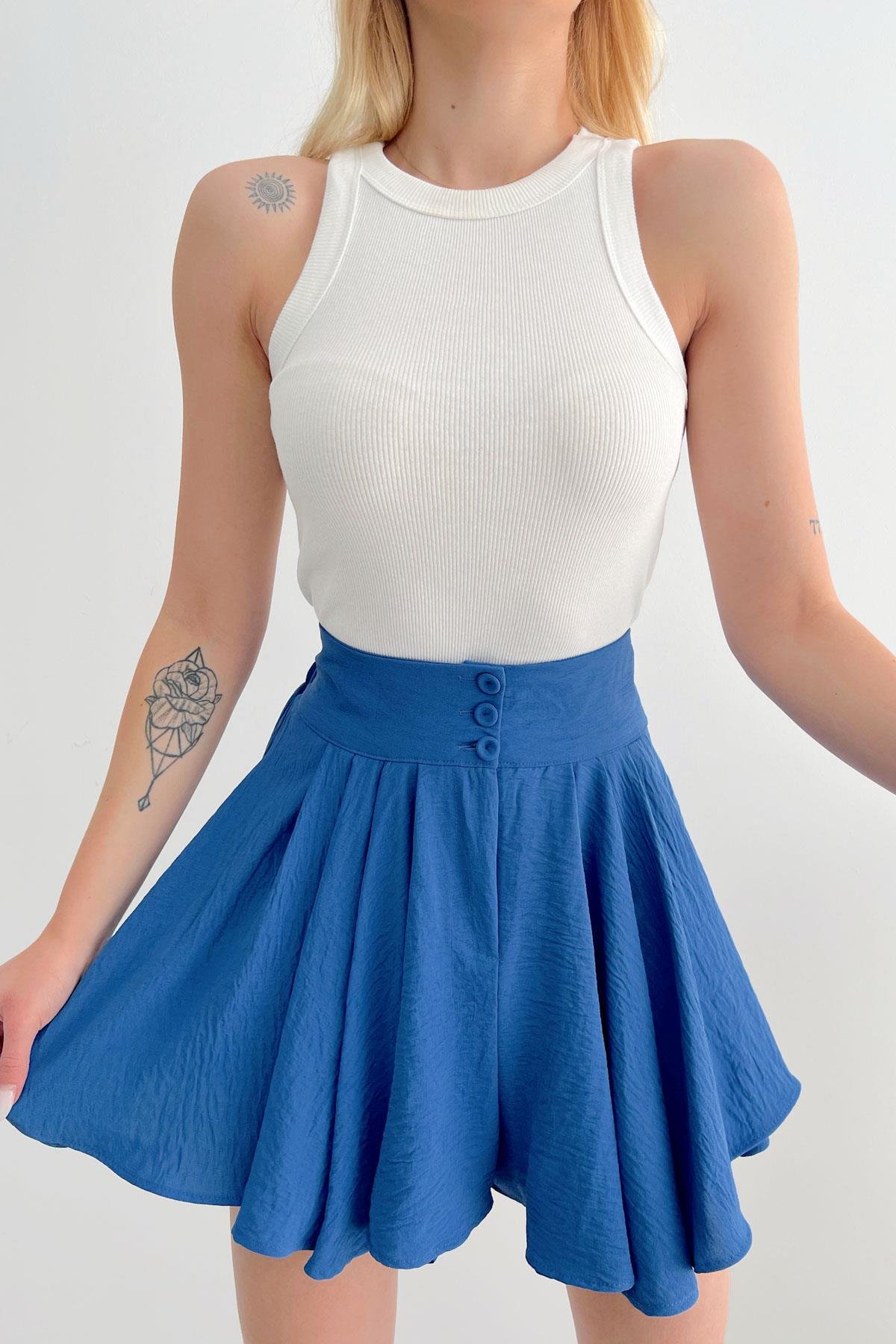 Corsage Pleated Shorts Skirt Indigo