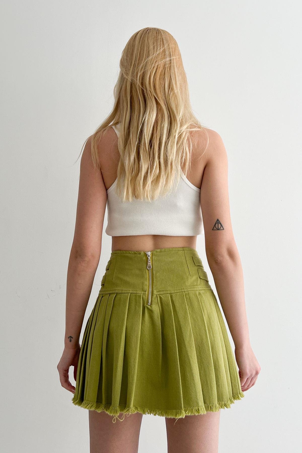 Pleated Corsage Detailed Skirt Oil Green