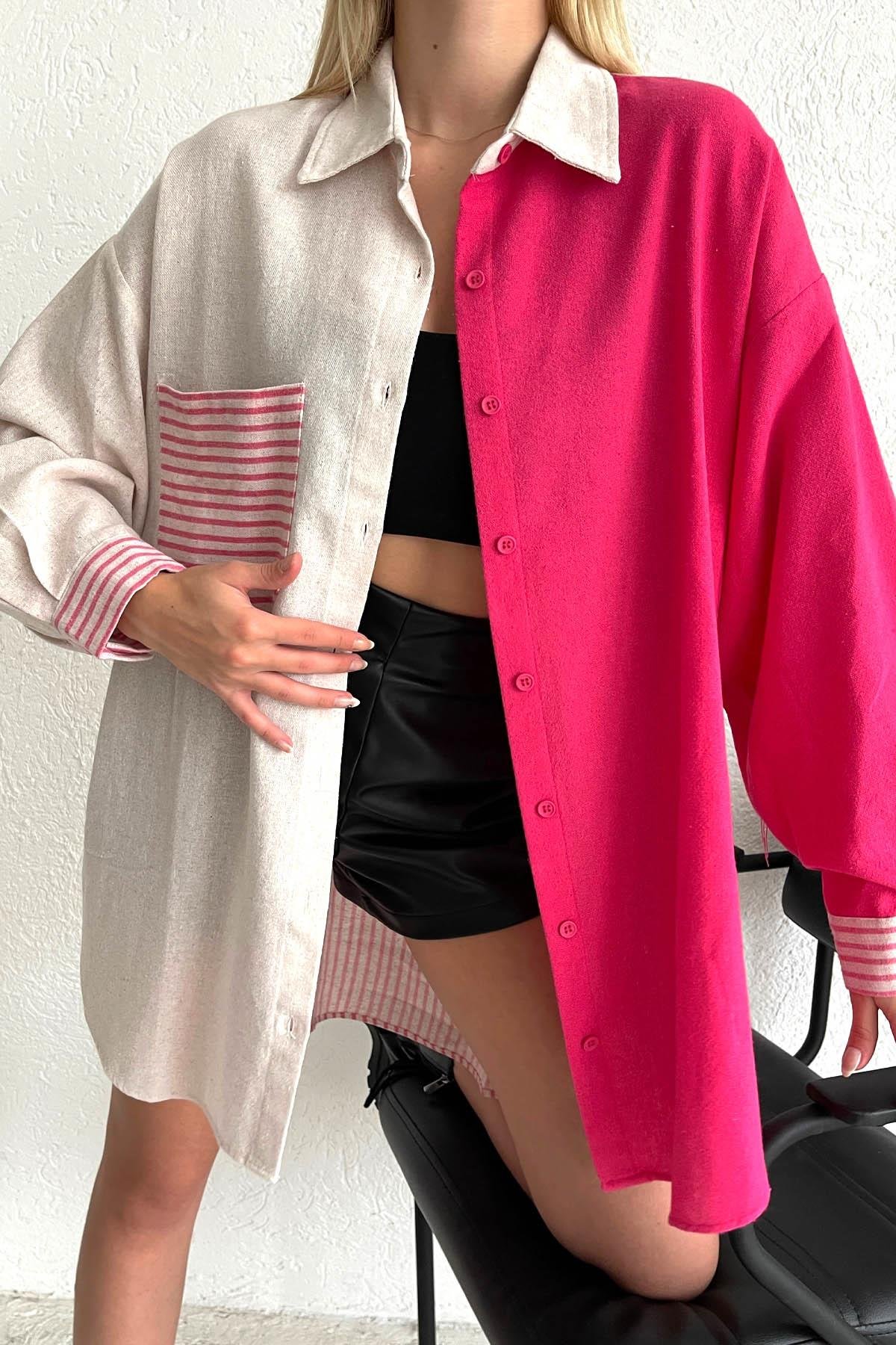 Colorful Oversize Linen Shirt Fuchsia