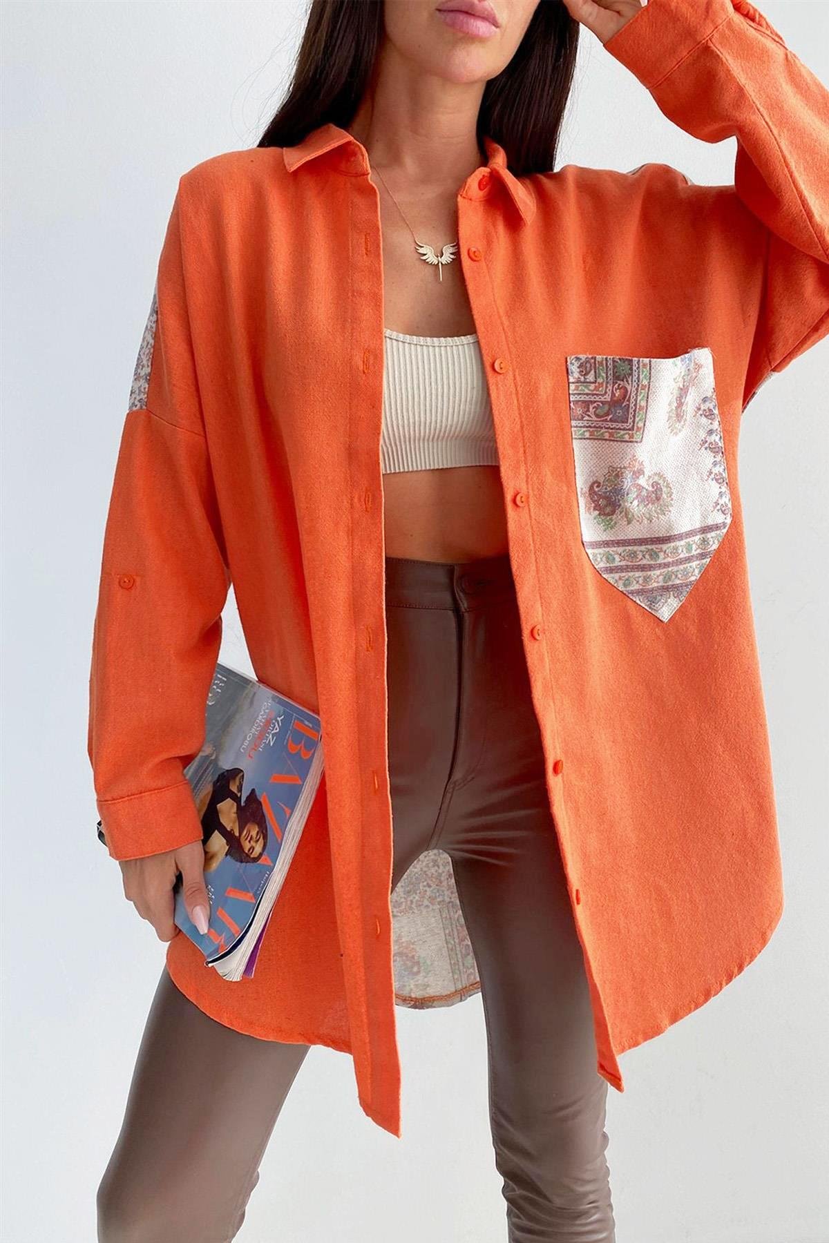 Ethnic Pattern Duo Shirt Orange