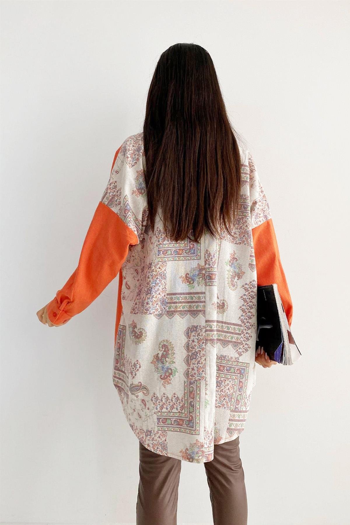 Ethnic Pattern Duo Shirt Orange