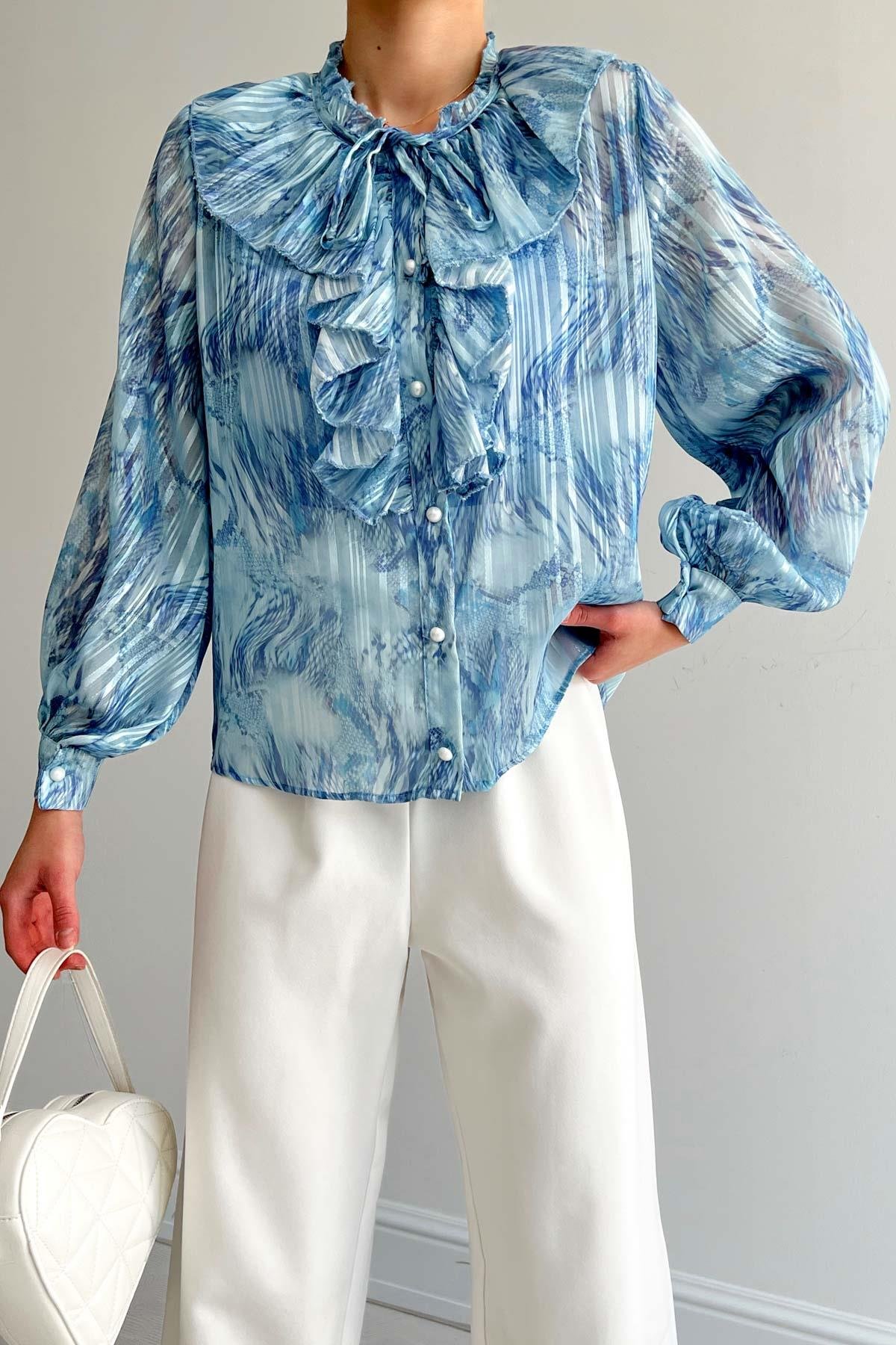 Ruffle Collar Shirt Blue