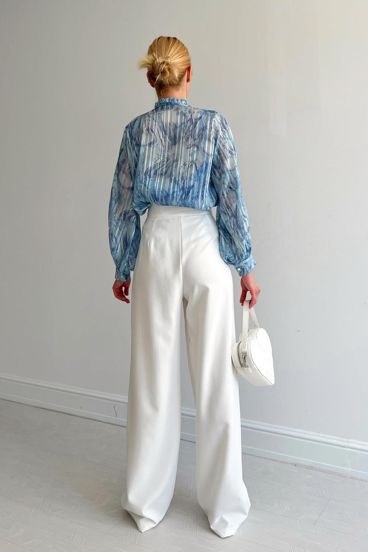 Ruffle Collar Shirt Blue