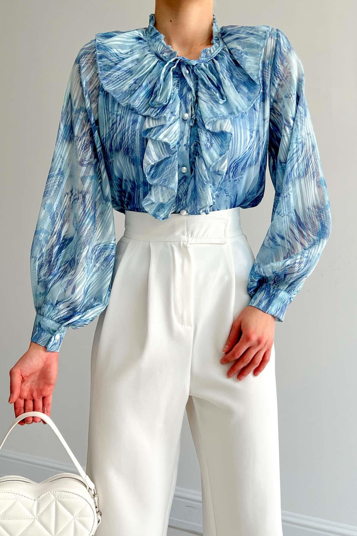 Ruffle Collar Shirt Blue