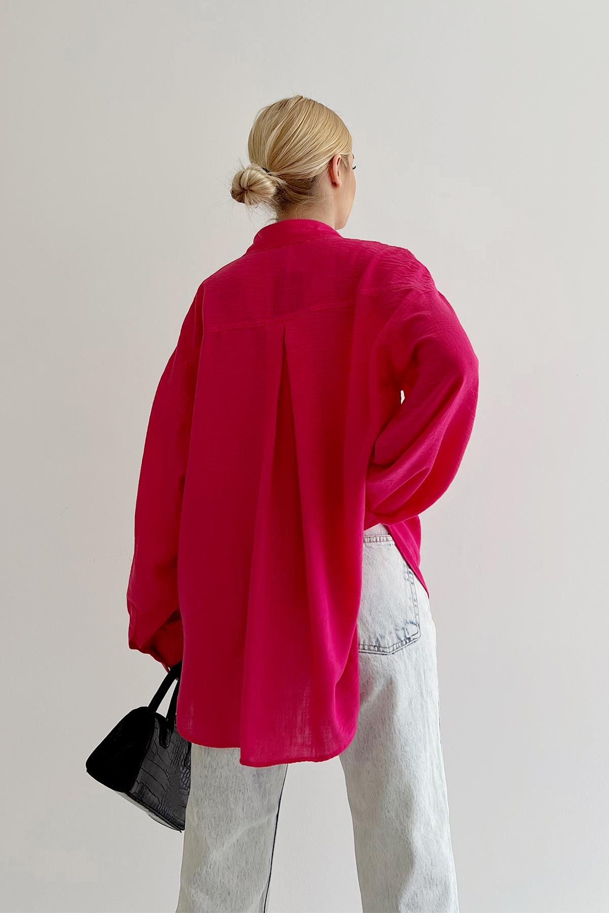 Oversized Linen Shirt Fuchsia with Cuffs