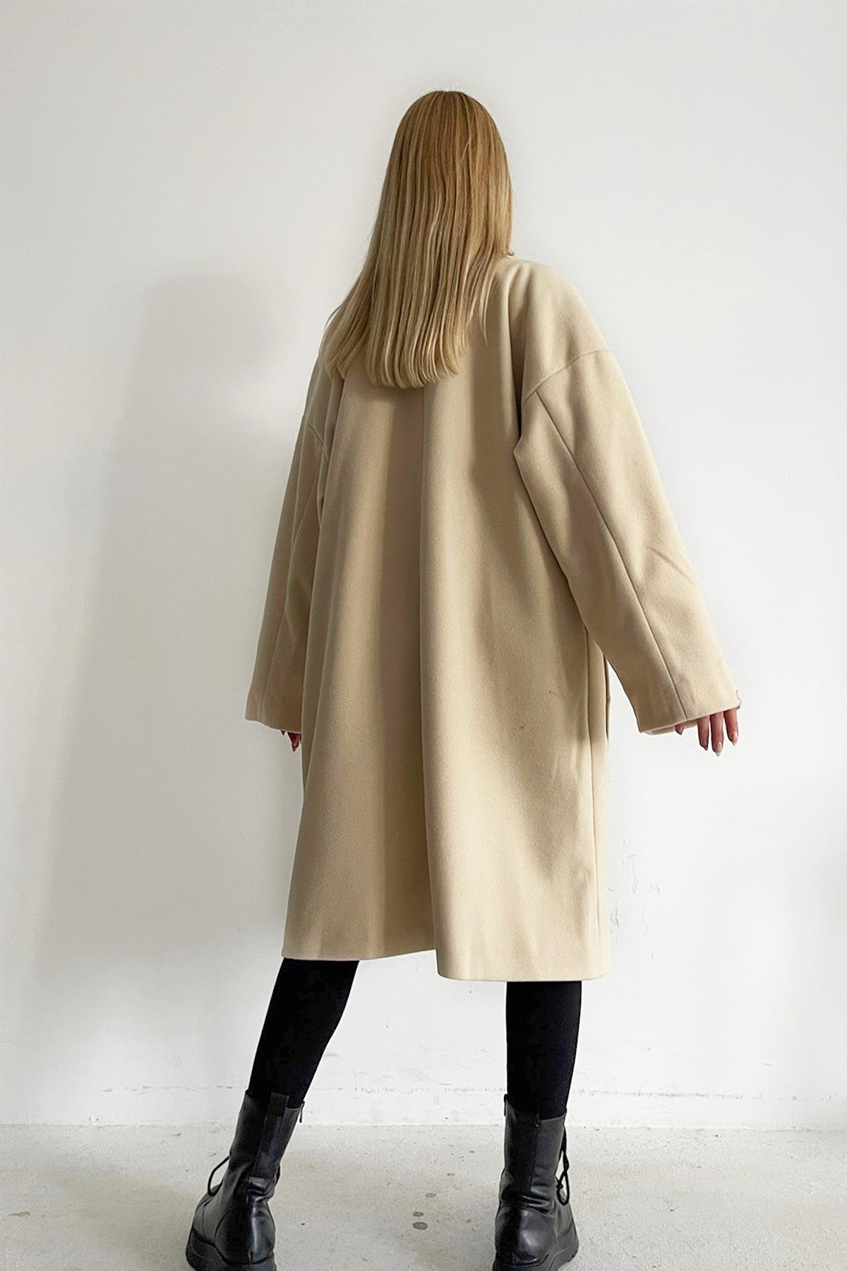 Bone Button Double-Breasted Overcoat Stone