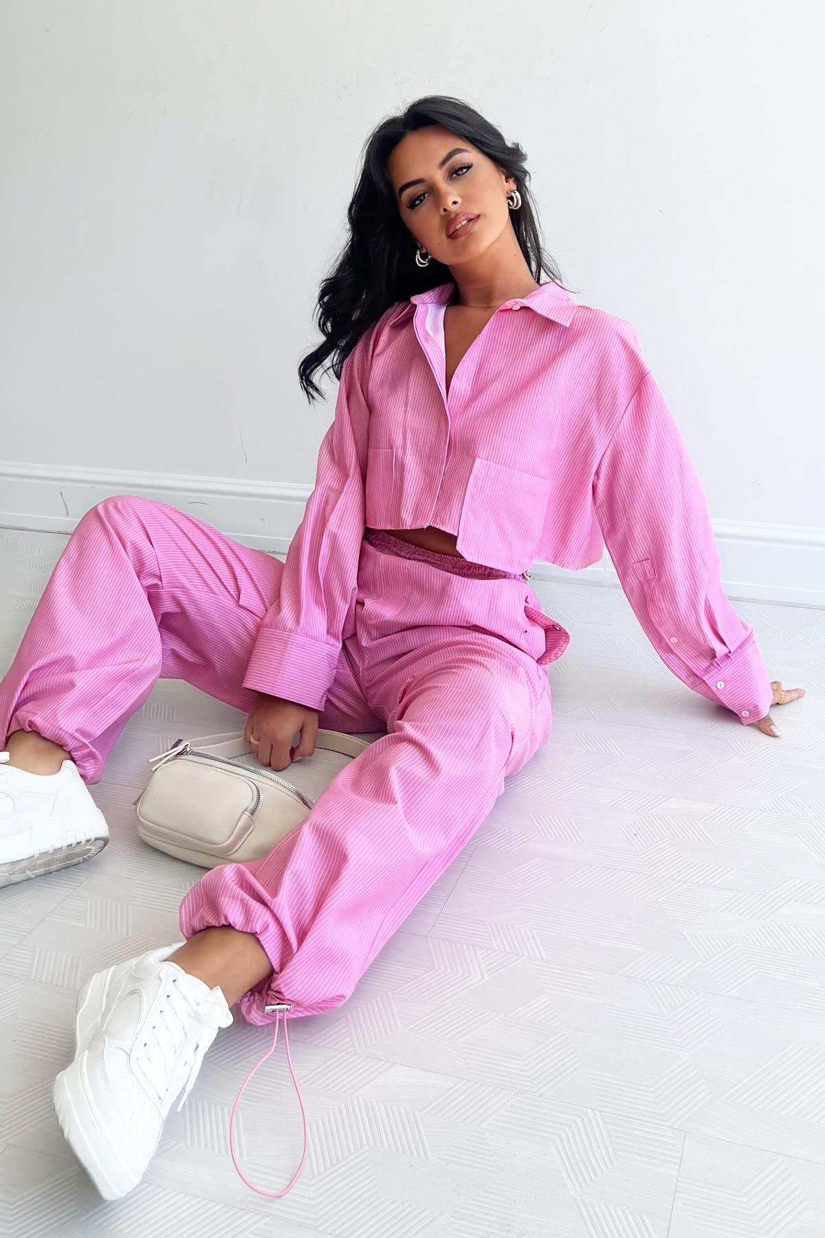 Cargo Pocket Striped Pants Pink