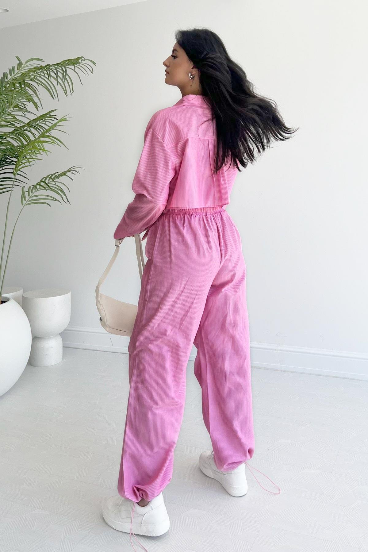 Cargo Pocket Striped Pants Pink