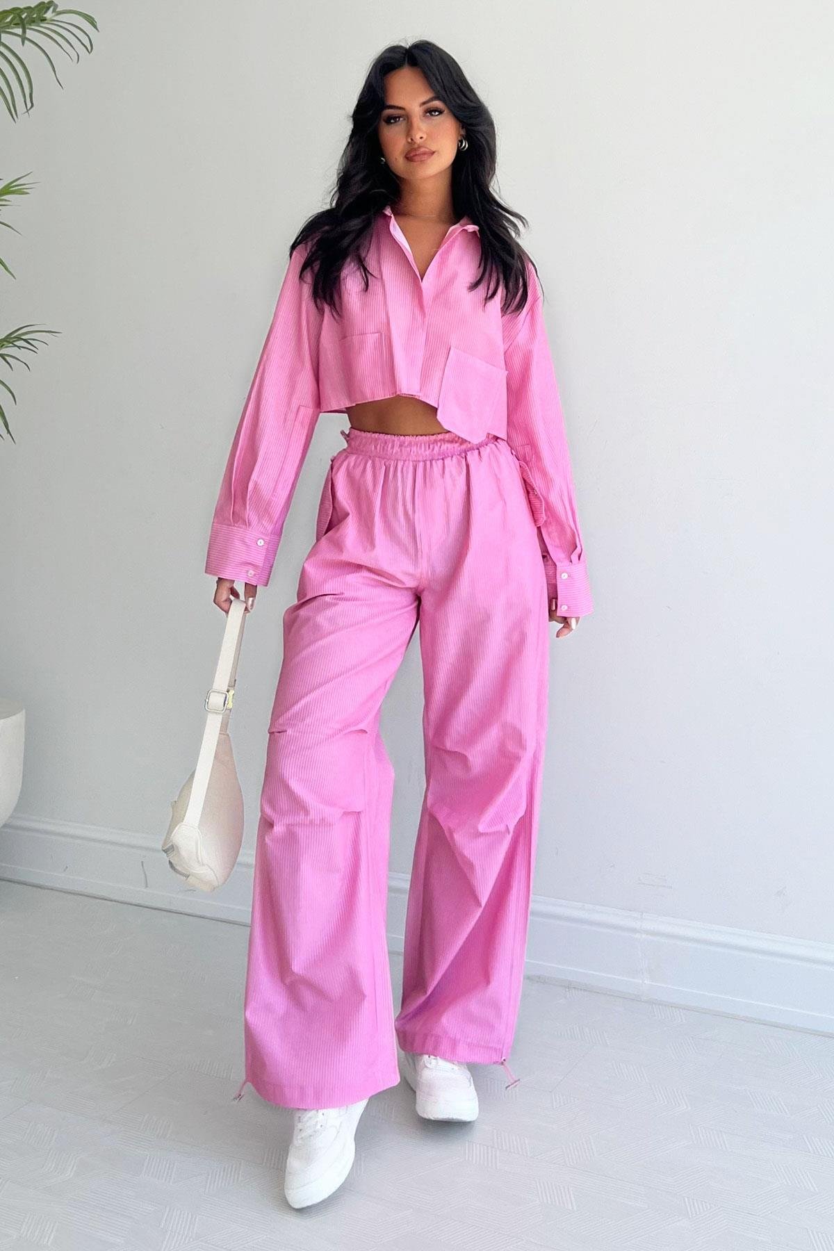 Cargo Pocket Striped Pants Pink