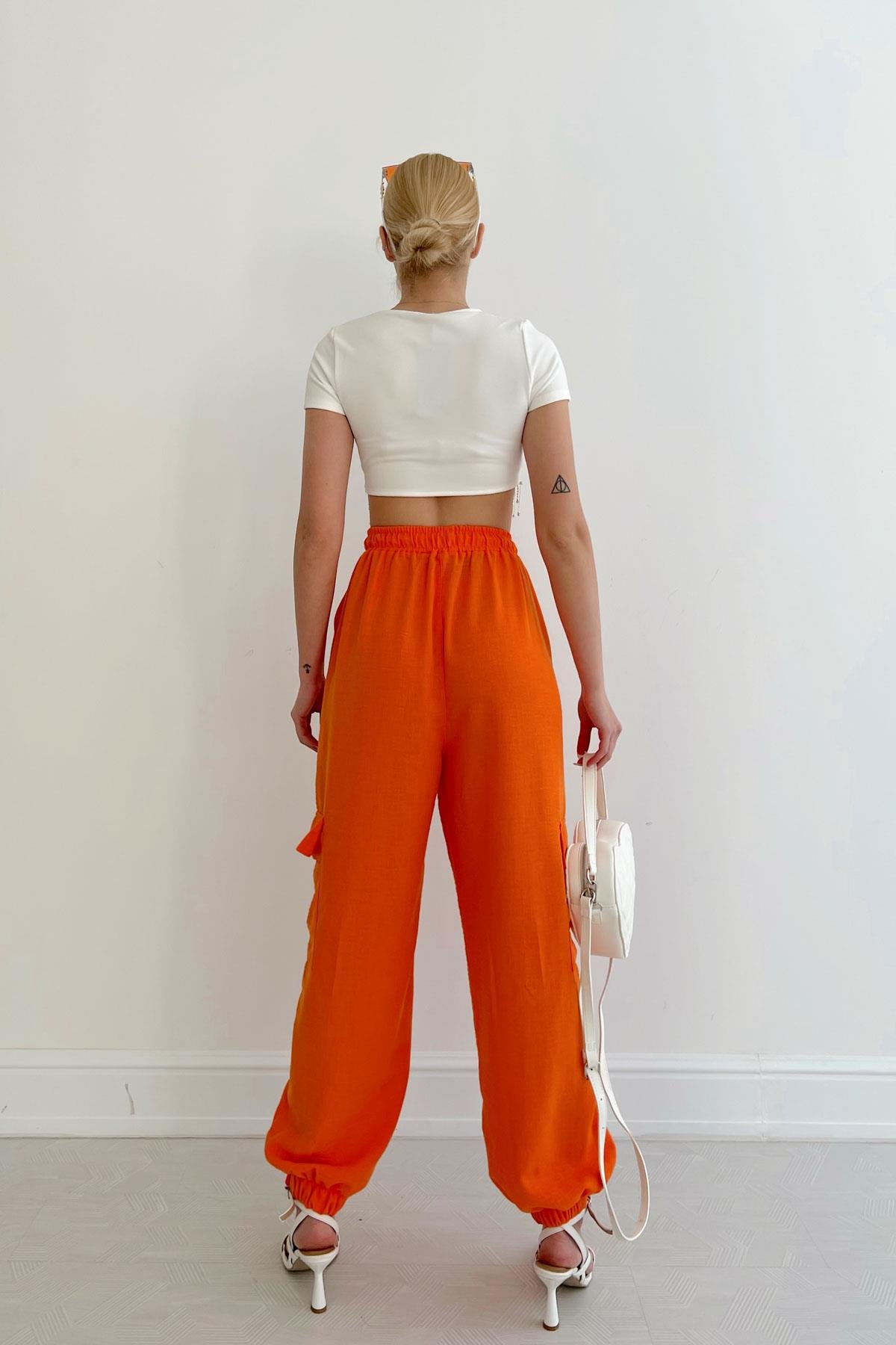 Keten Jogger Kargo Pantolon Oranj
