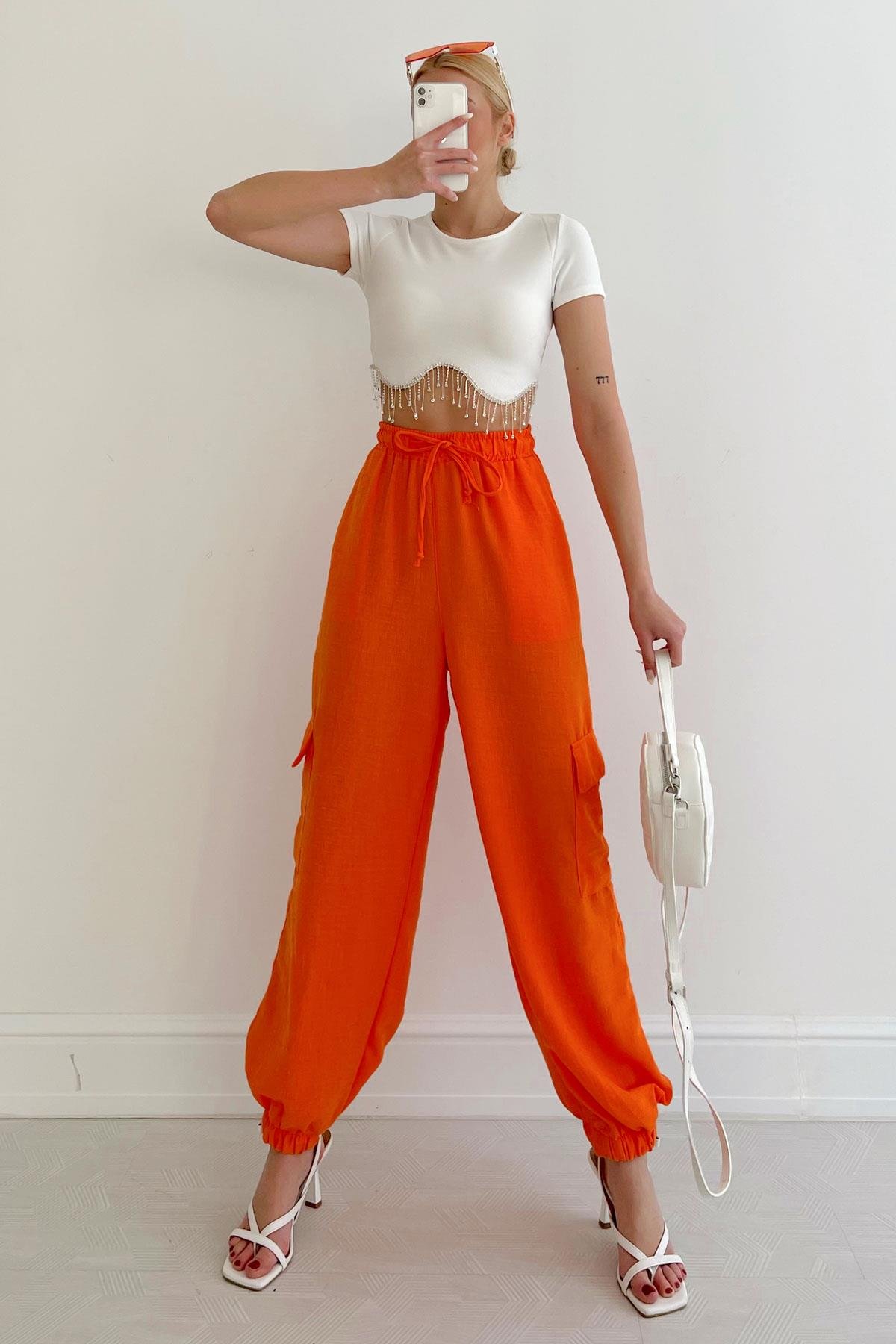 Keten Jogger Kargo Pantolon Oranj