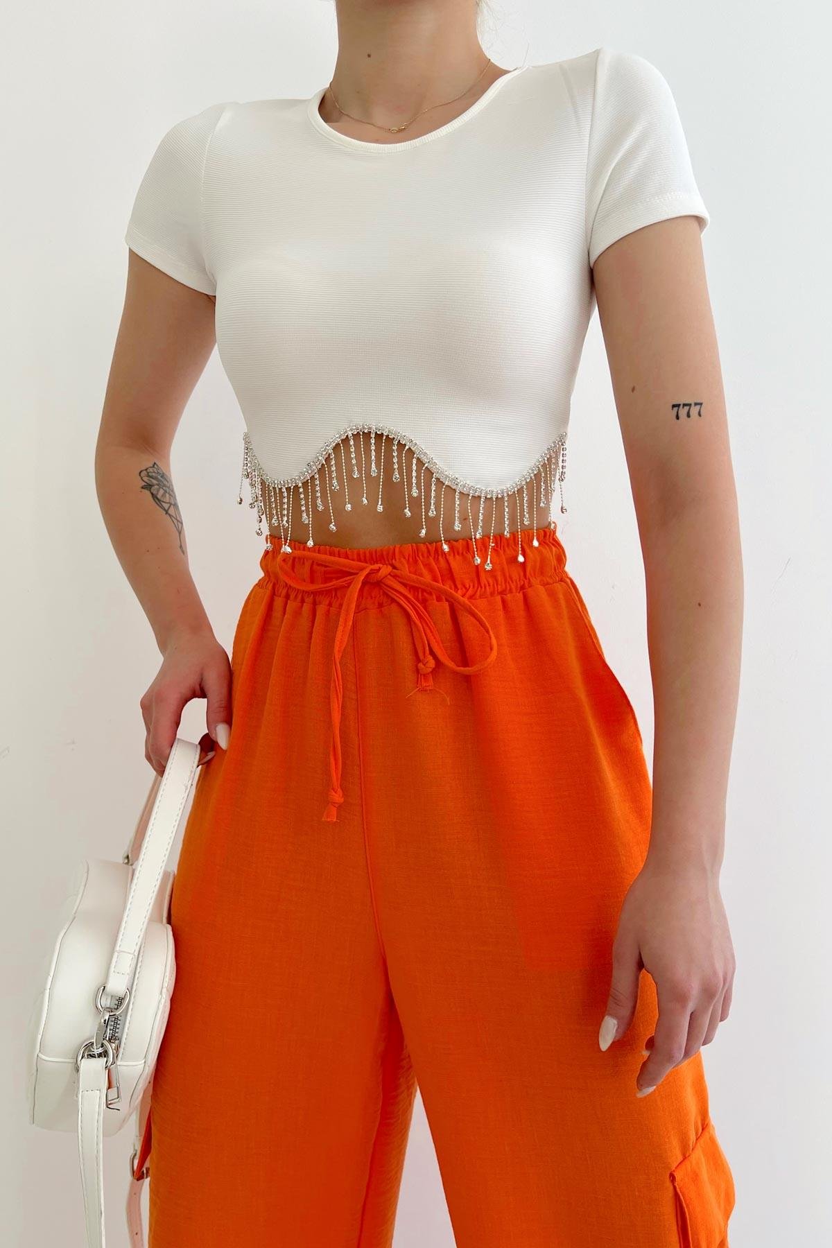 Keten Jogger Kargo Pantolon Oranj