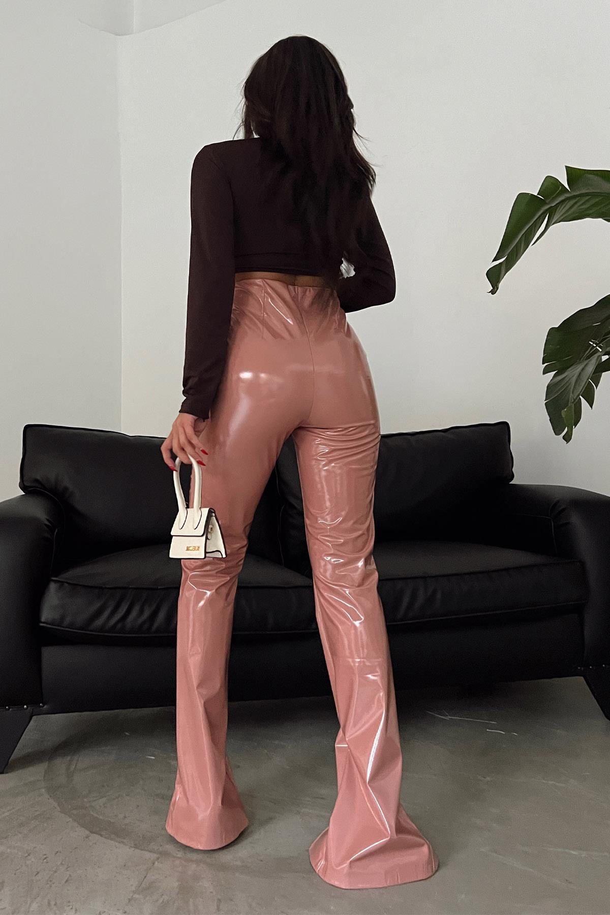 Patent Leather Slit Pants Powder