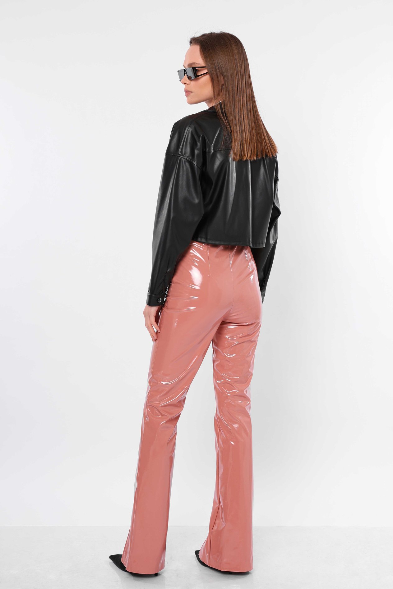 Wholesale Patent Leather Slit Pants Powder