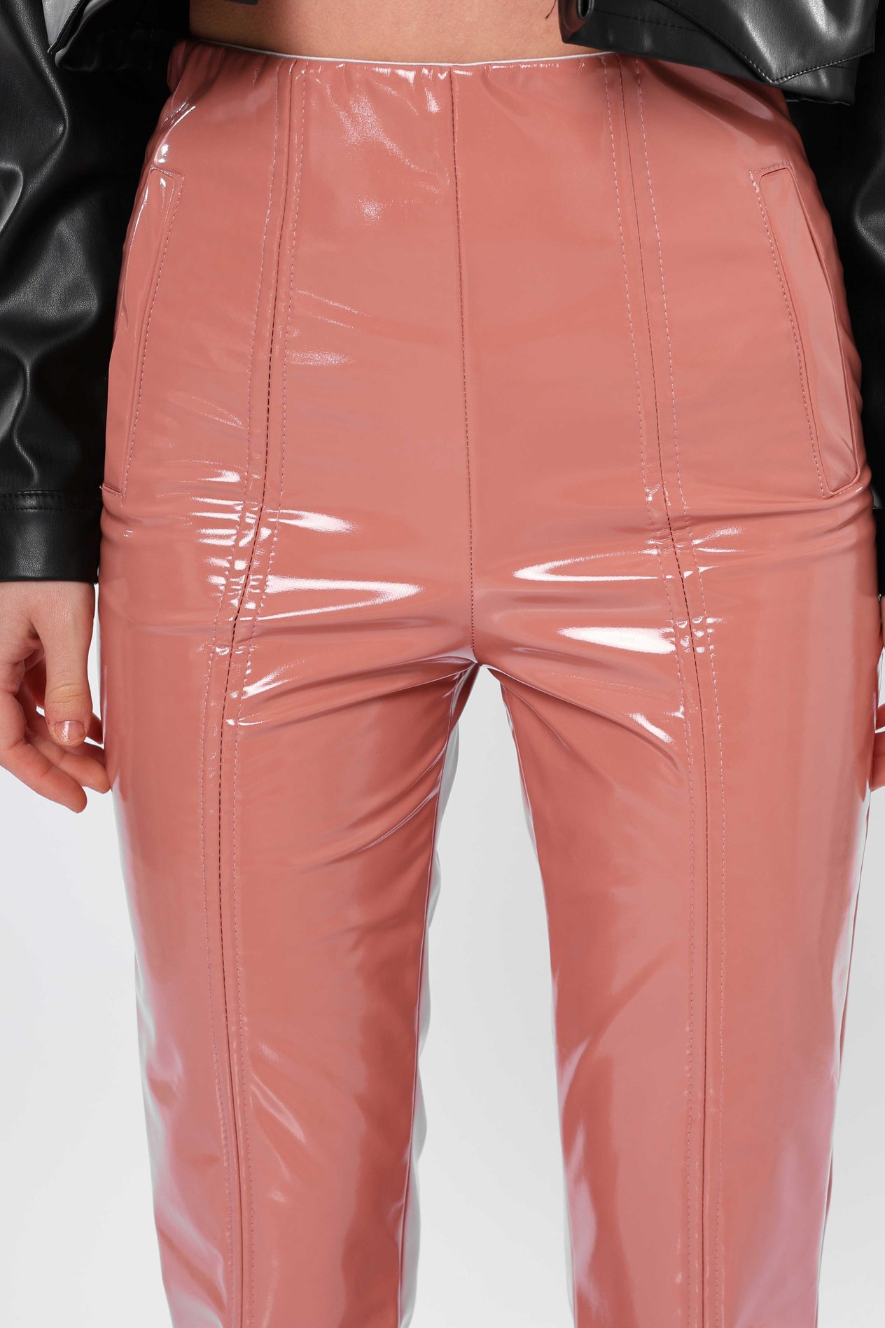 Wholesale Patent Leather Slit Pants Powder