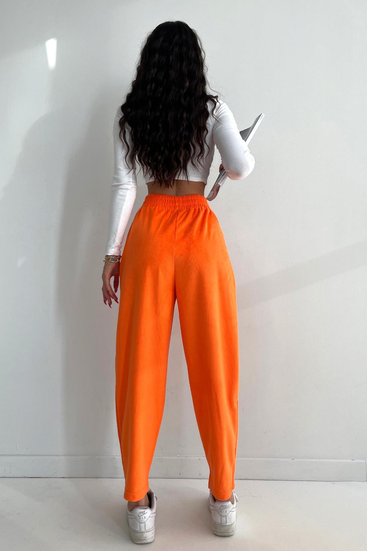 Soft Polyester Velvet Jogger Pants Orange