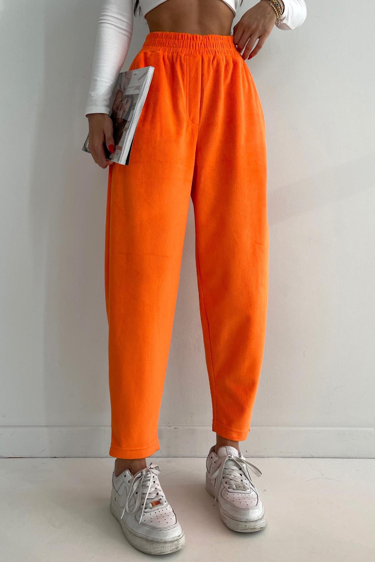 Soft Polyester Velvet Jogger Pants Orange