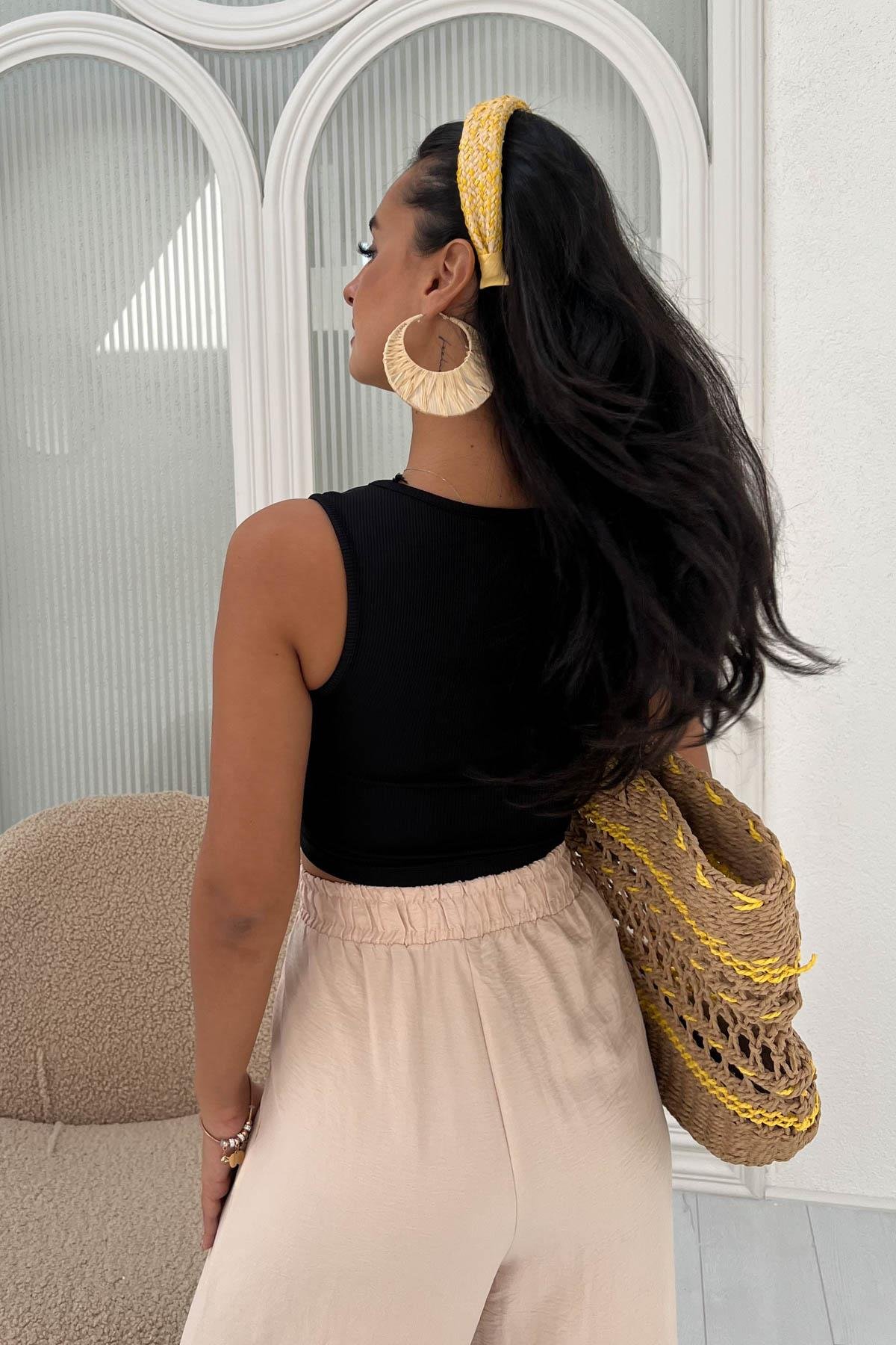 Cutout Önü Örme Crop Siyah