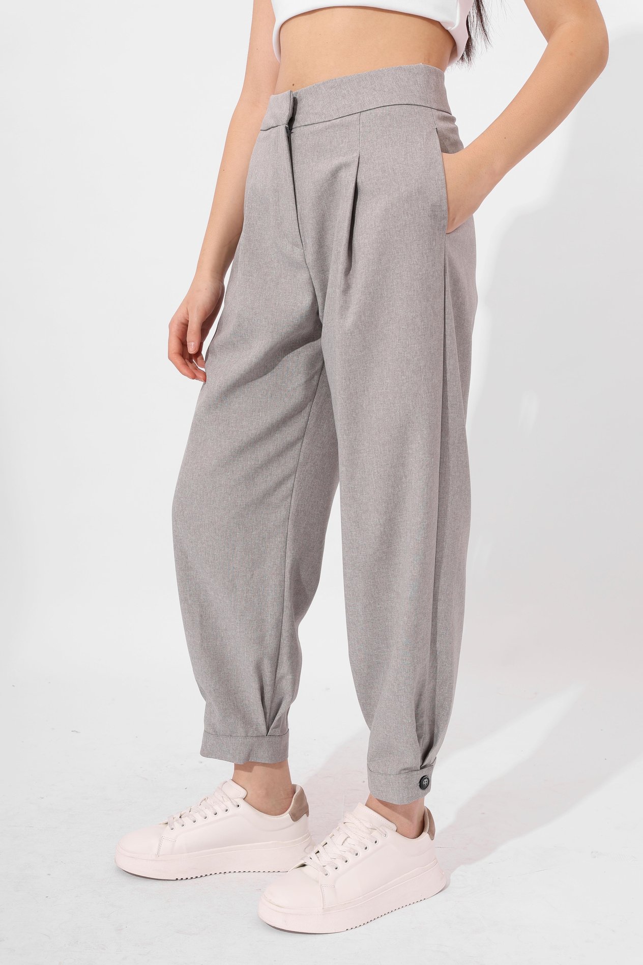 Toptan Bel Kapamalı Jogger Pantolon Gri