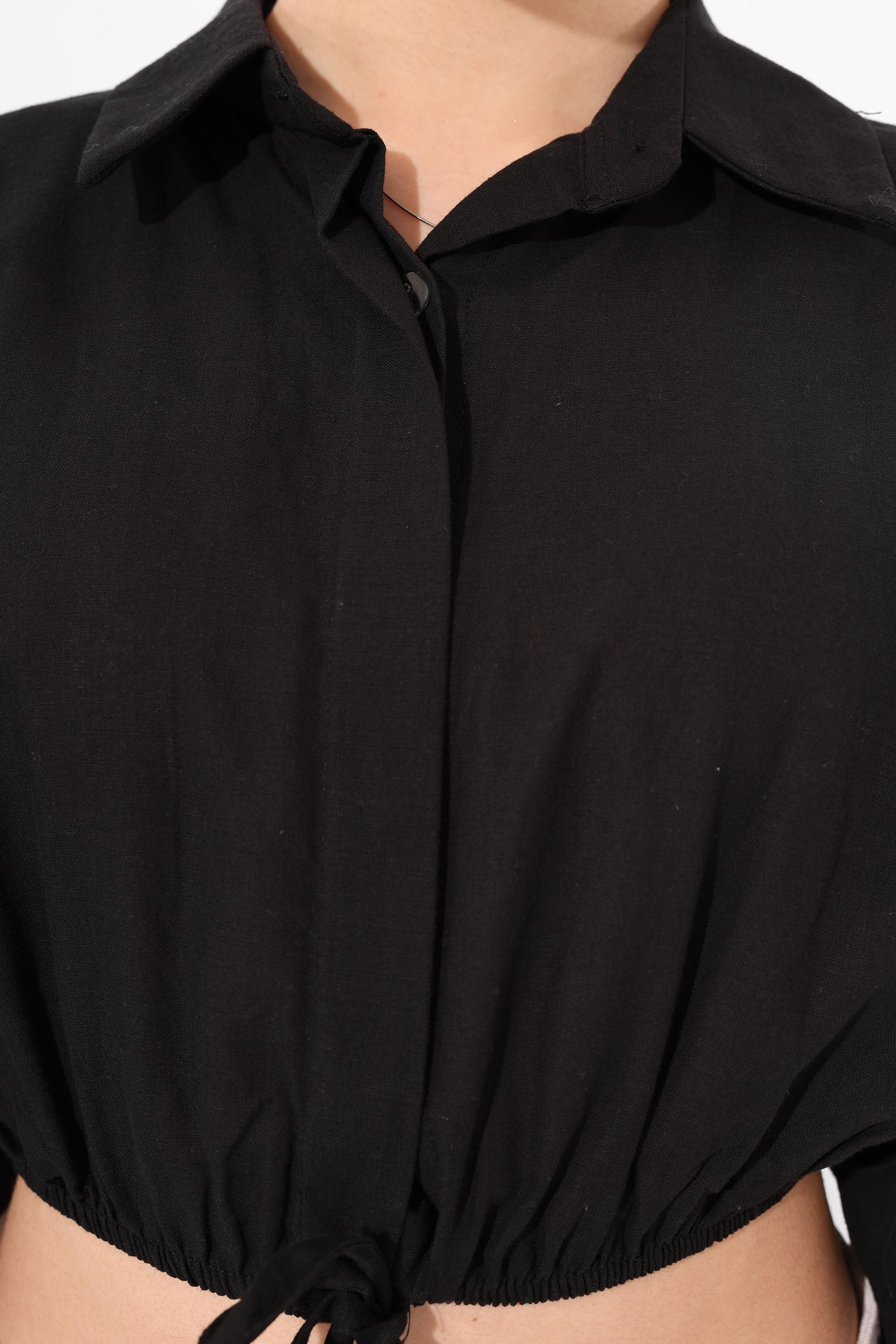 Toptan Bel Lastikli Crop Gömlek Siyah