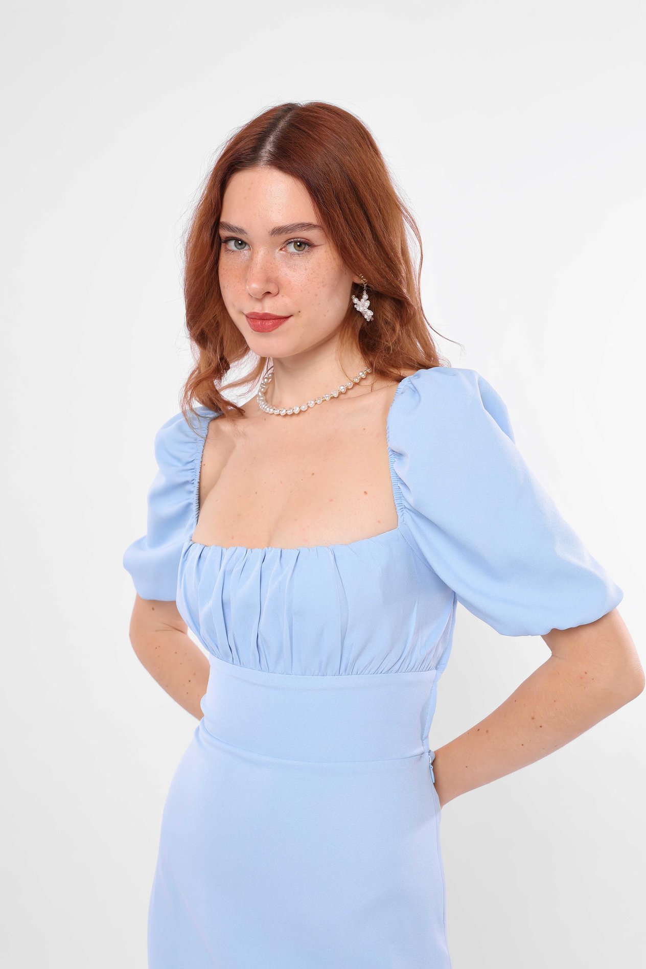Toptan Sırtı İp Askılı Elbise Bebe Mavisi
