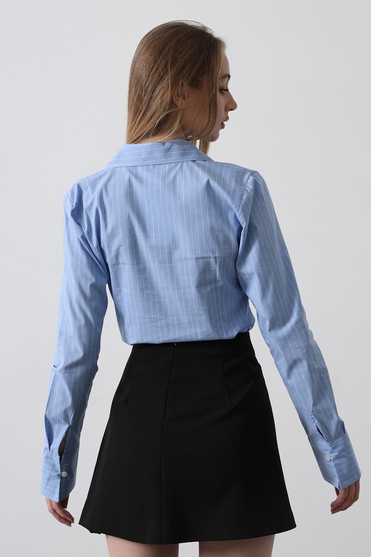 Çizgili Fit Gömlek - Mavi