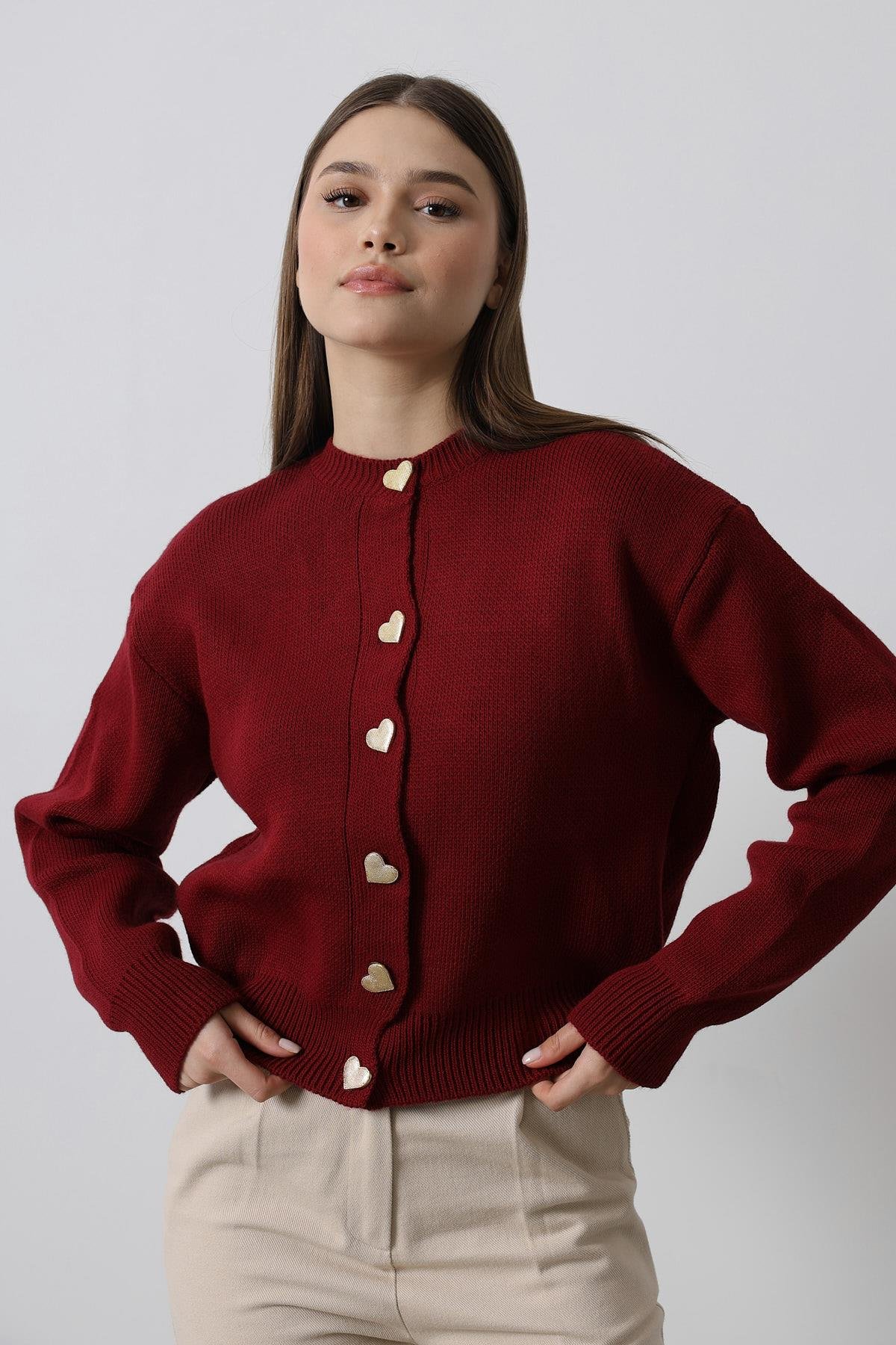 Desenli Triko - Bordo