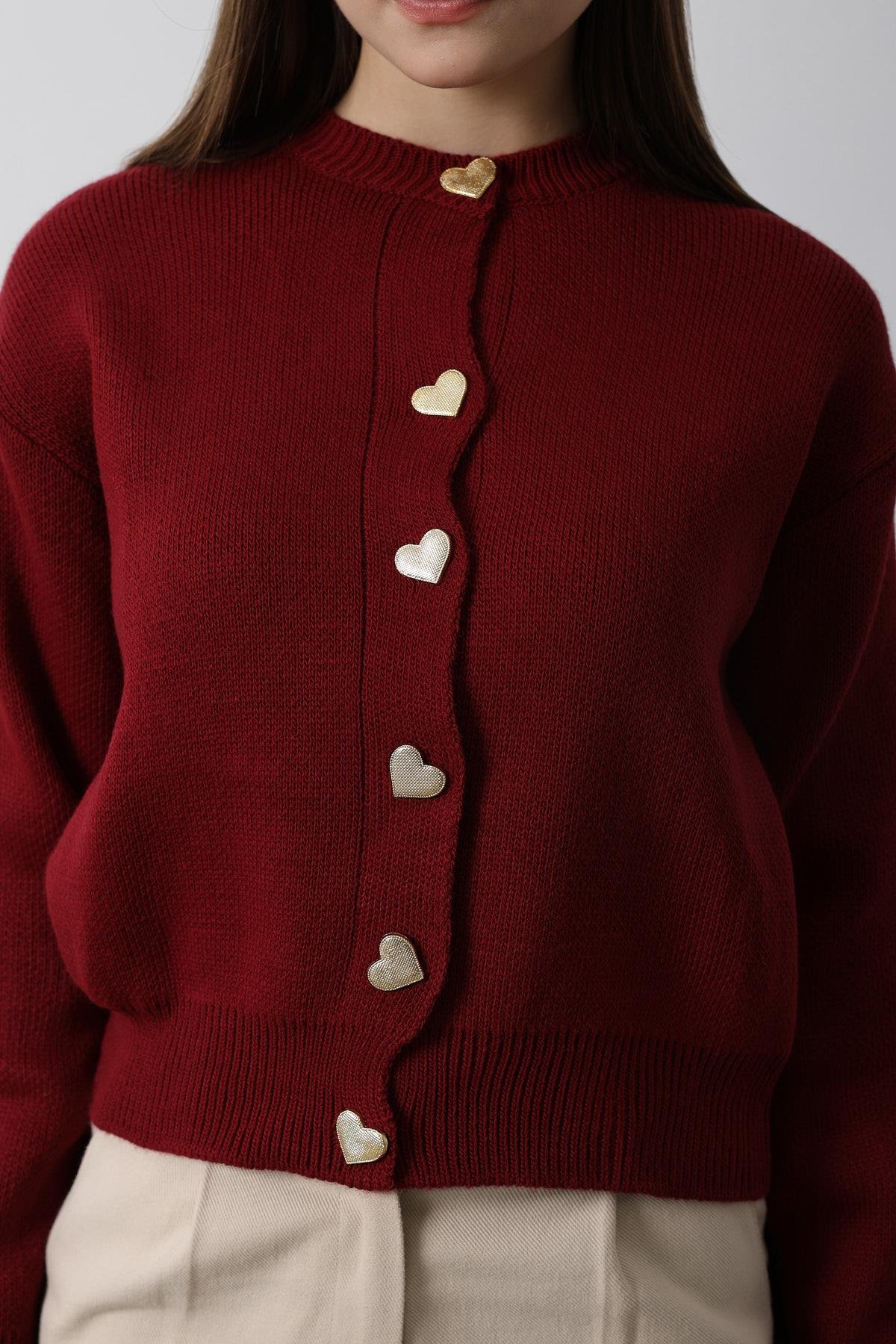 Desenli Triko - Bordo