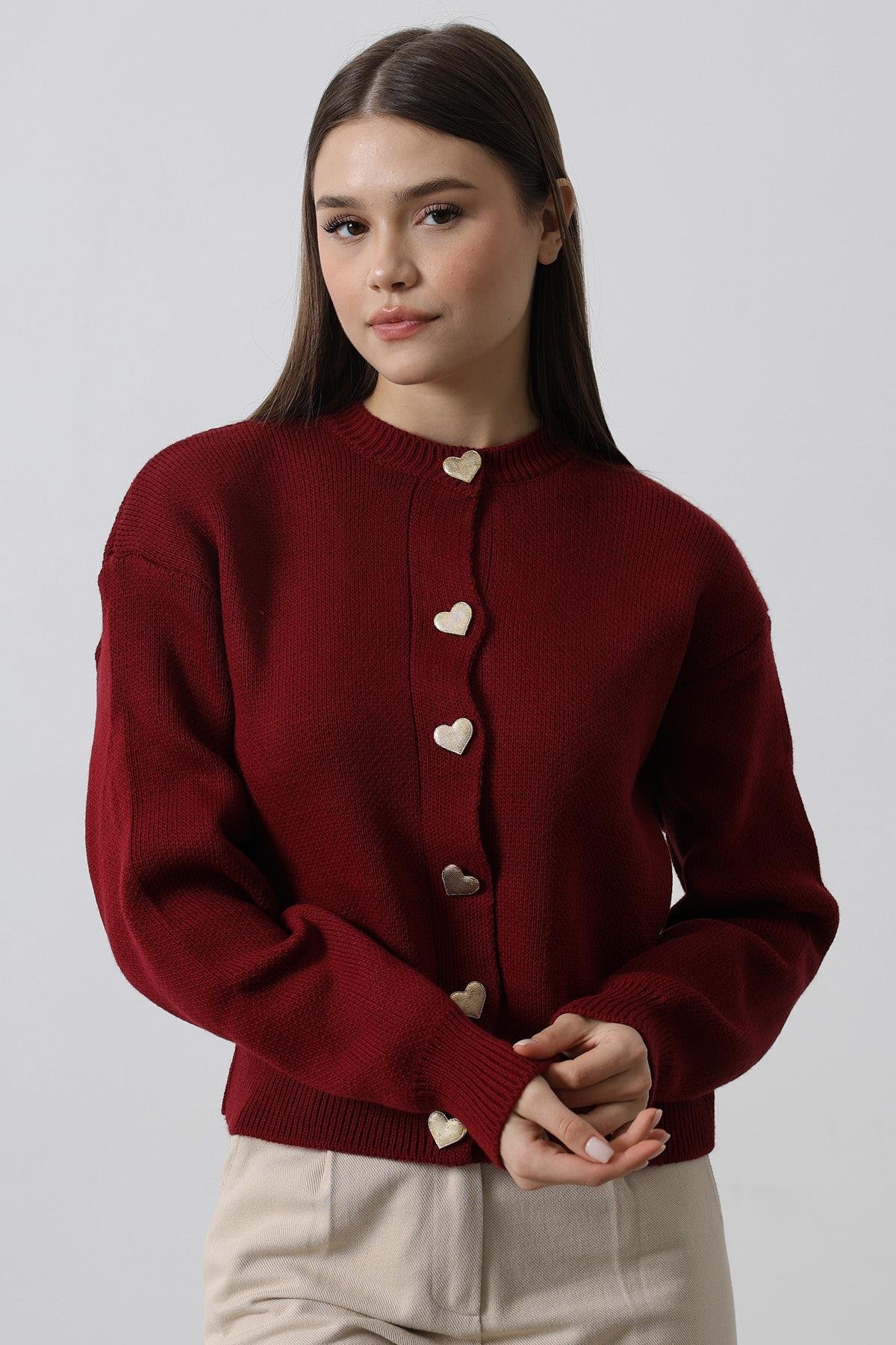 Desenli Triko - Bordo