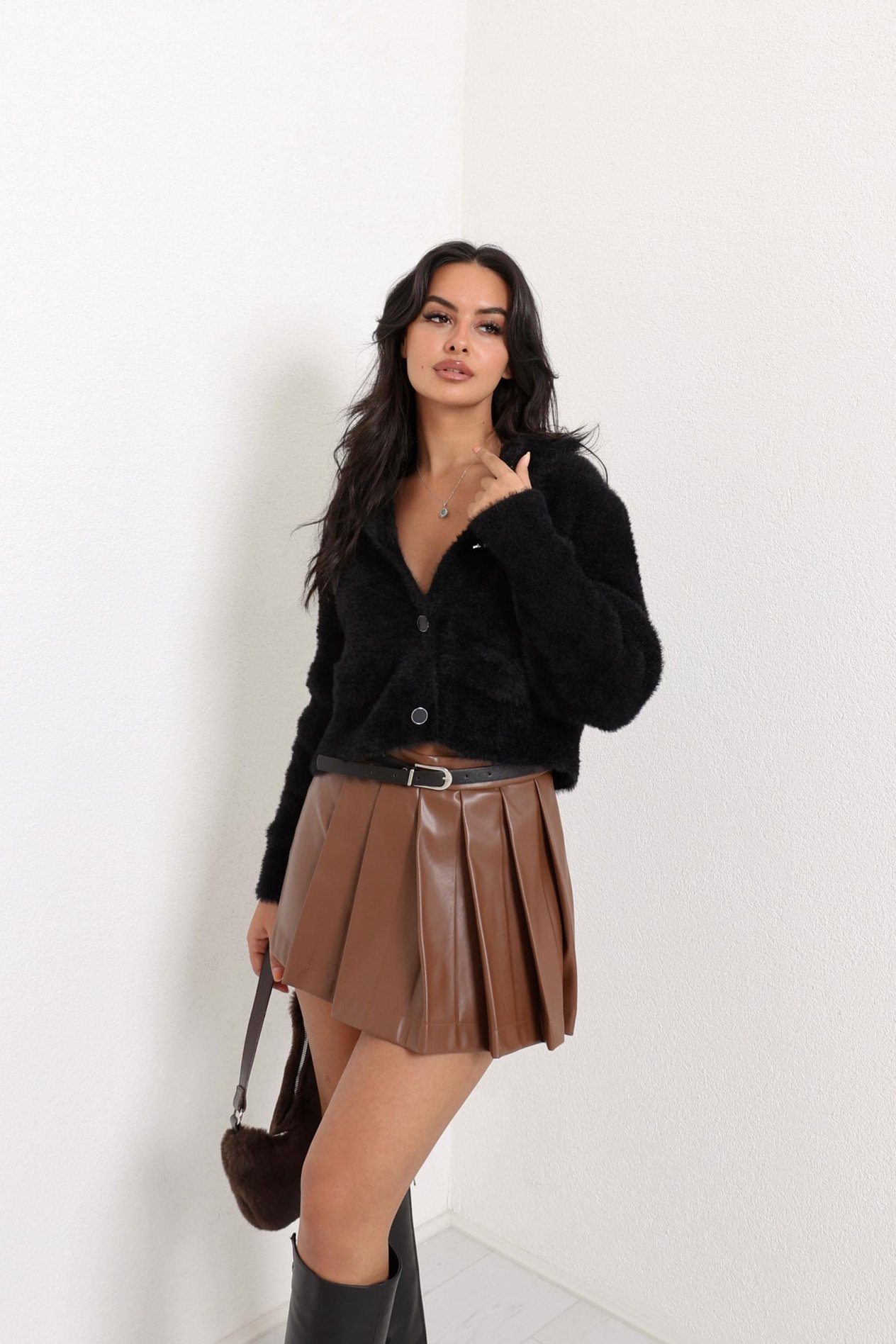 Button Detailed Soft Cardigan Black