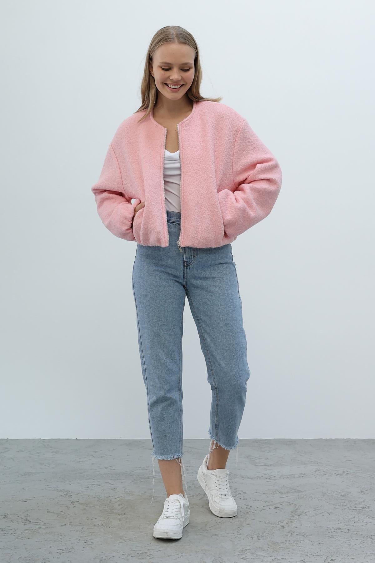 Kısa Cepli Bomber Ceket - Pembe