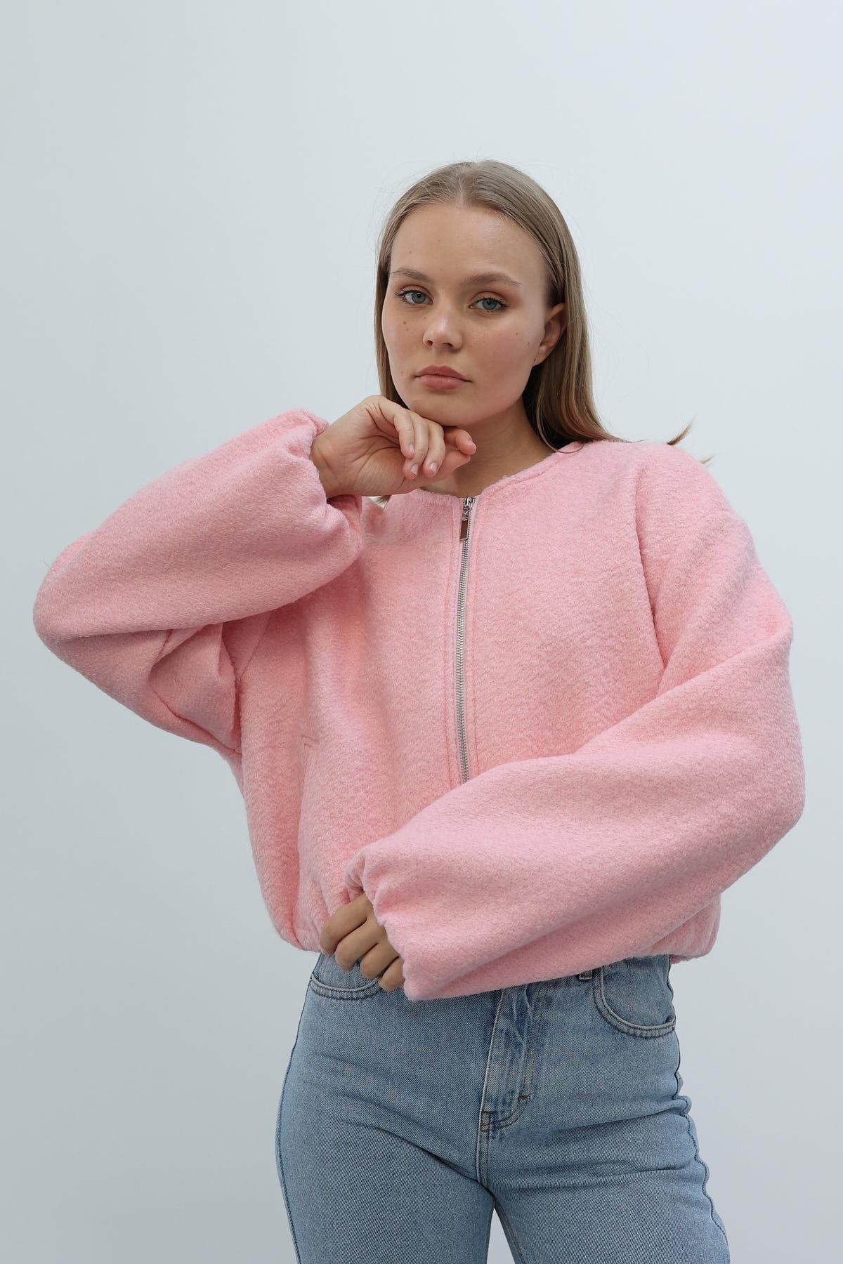 Kısa Cepli Bomber Ceket - Pembe