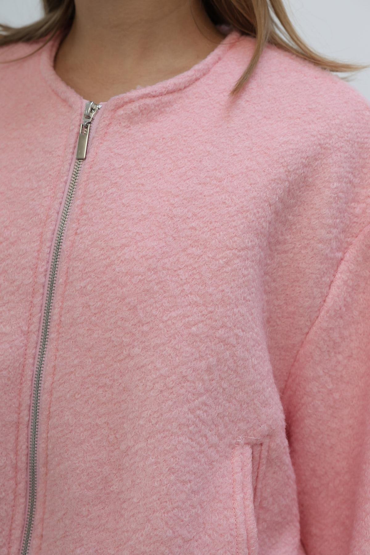 Kısa Cepli Bomber Ceket - Pembe