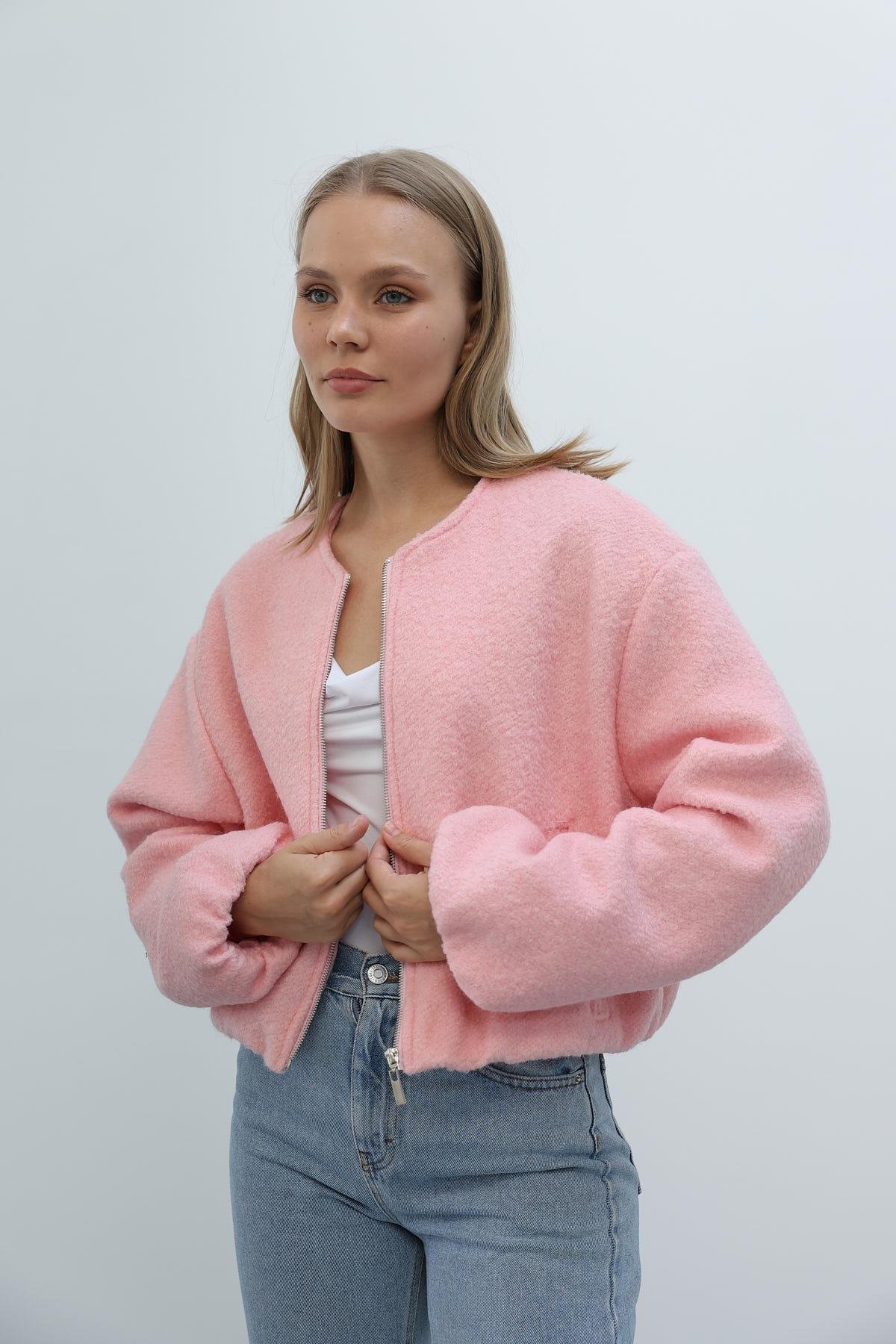 Kısa Cepli Bomber Ceket - Pembe