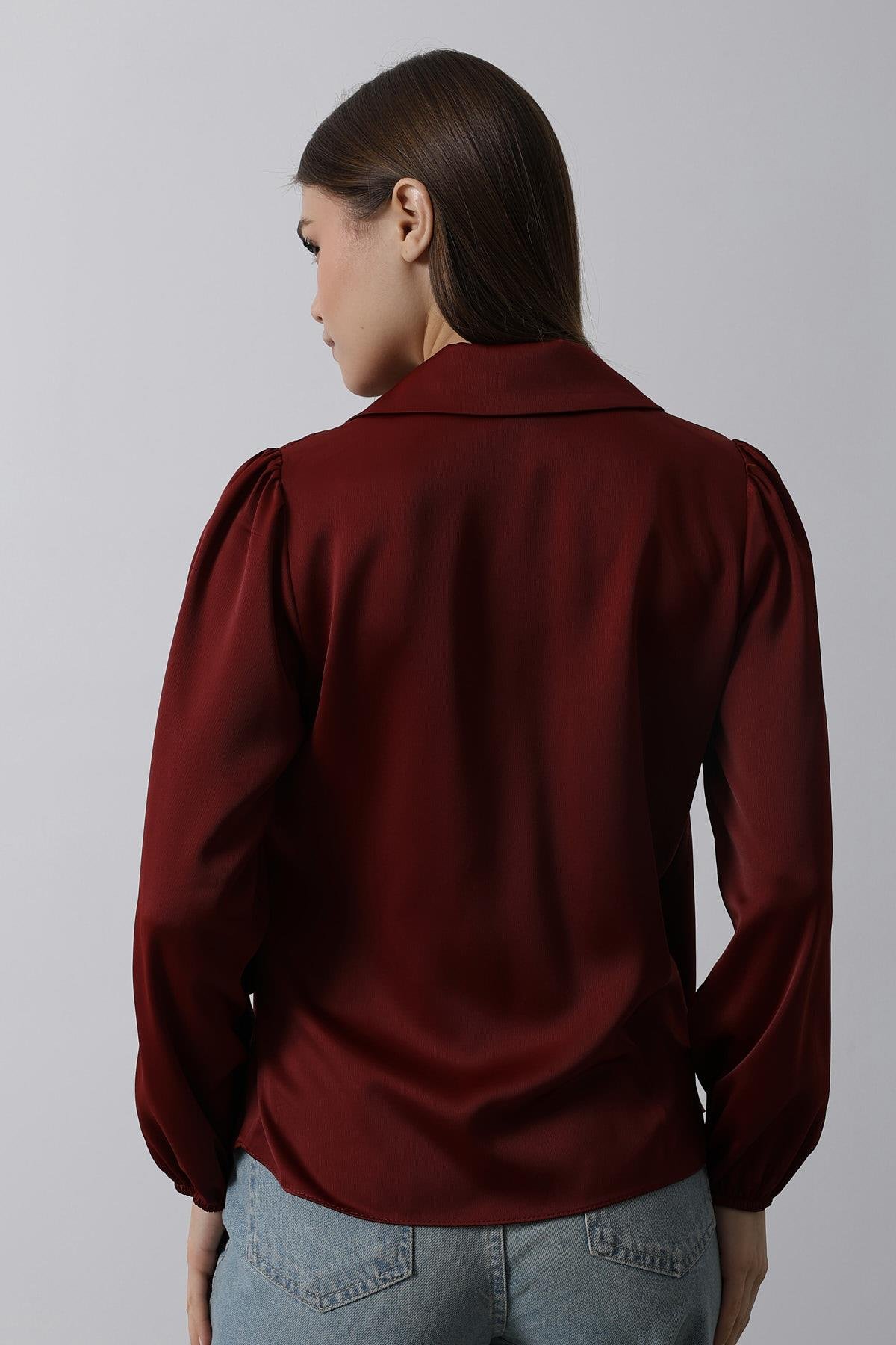 Önden Bağlamalı Bluz - Bordo