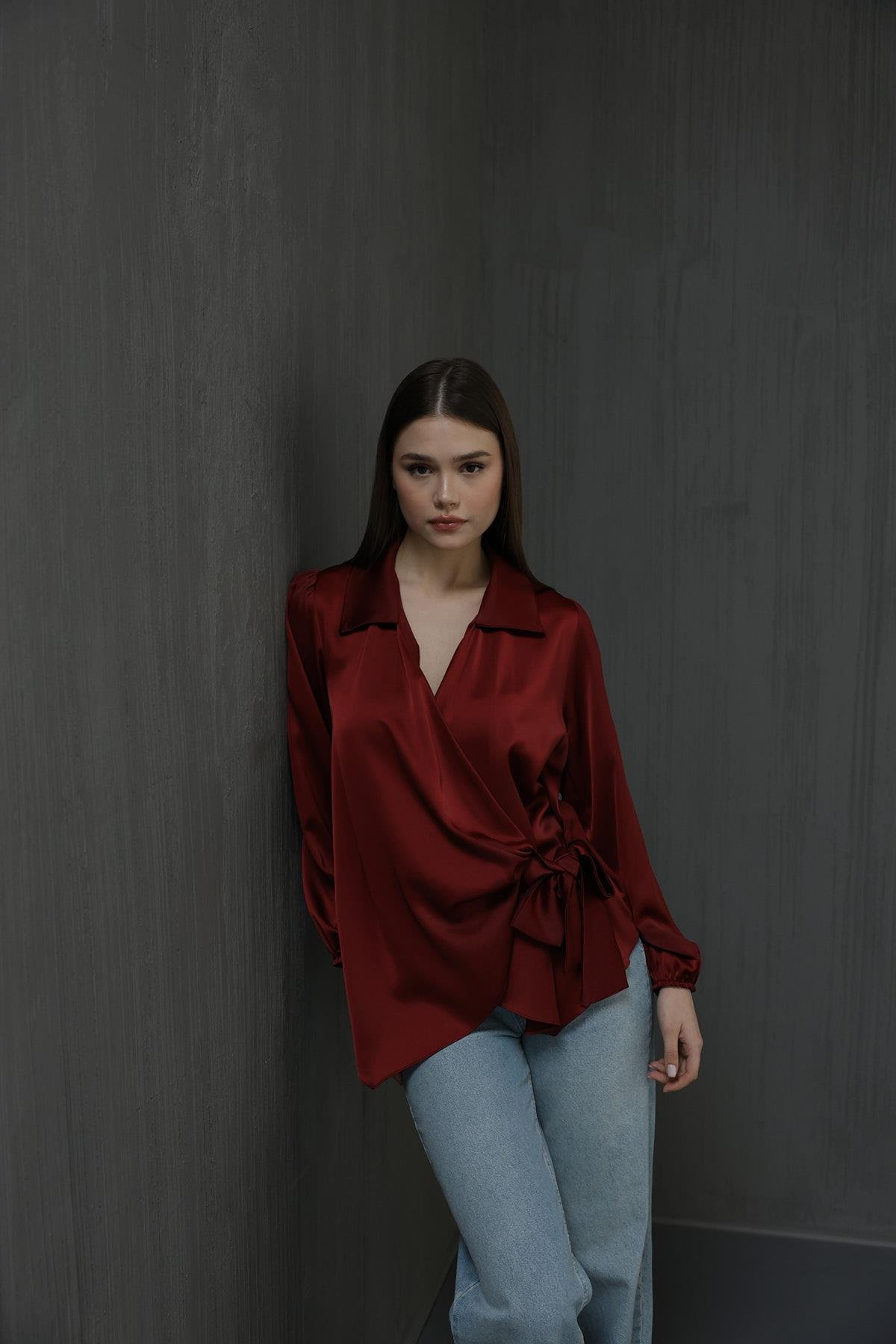 Önden Bağlamalı Bluz - Bordo