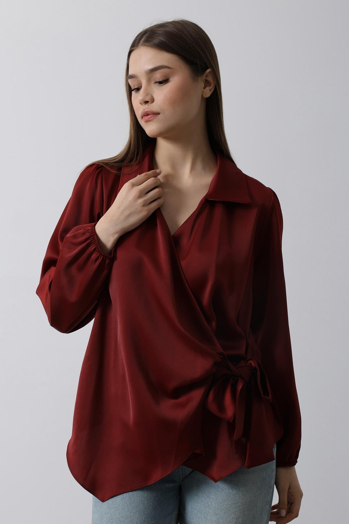 Önden Bağlamalı Bluz - Bordo