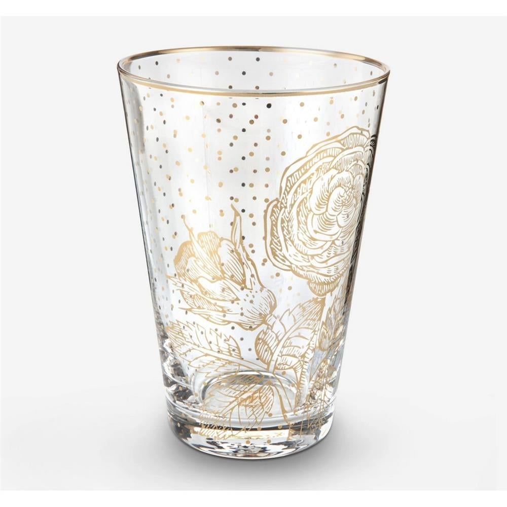 ROYAL ALTIN ÇİÇEK DESENLİ UZUN SU BARDAĞI 370 ML