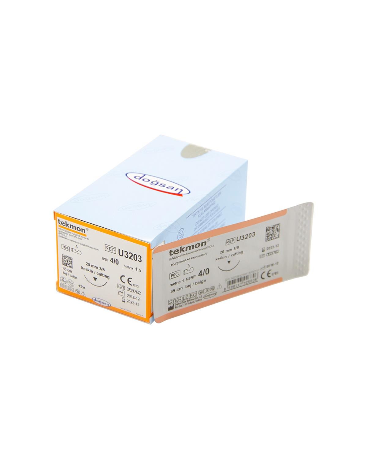 U3203 Tekmon 4/0 20 3/8 Keskin (▼) 45cm PGCL Emilebilir Sütür 12 Ad./Pkt