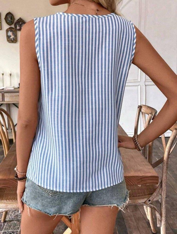 Kadın Yaka Detaylı Sıfır Kol Pamuk-Polyester Kumaş Bluz