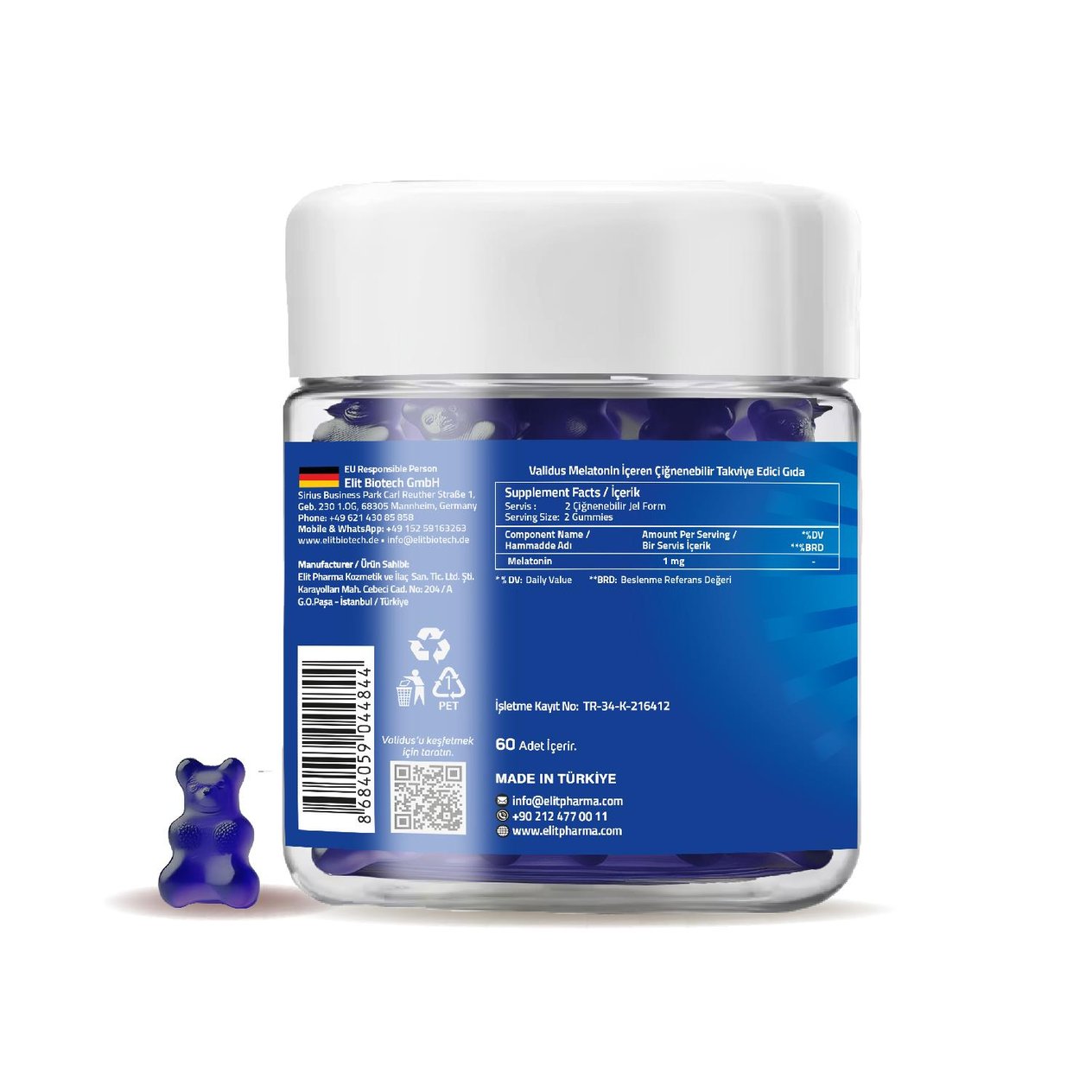 Validus Night Melatonin 1 mg 60 Gummies