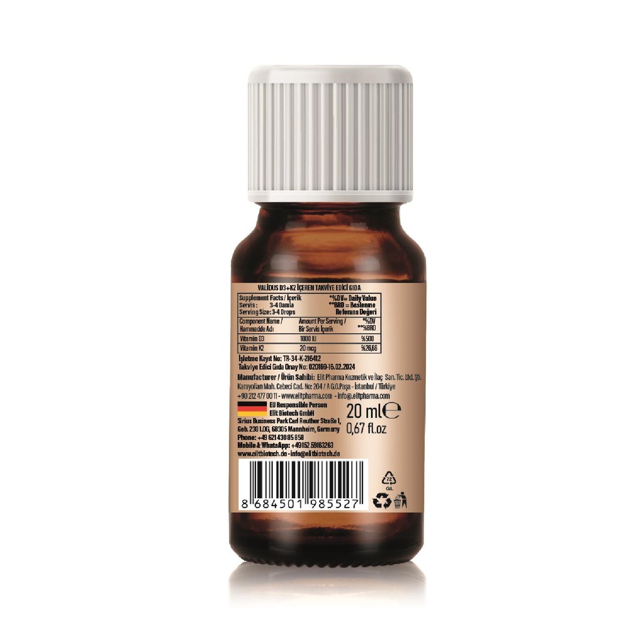 Validus Vitamin D3 + Vitamin K2 Drops 20 ml