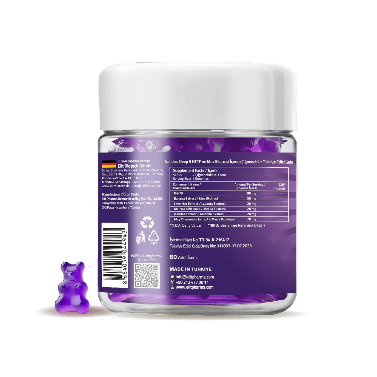Validus Sleep  Jasmine + Lavander + Melissa + Banana 60 Gummies (Bovine Gelatin)