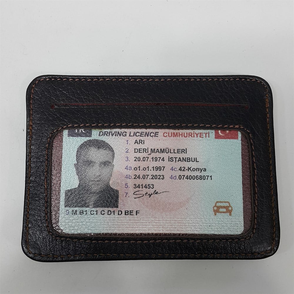 Siyah-Taba-Kahve-Kırmızı Karışık Renkte Yatay Model Hakiki Deri Kemerli Kartlık
