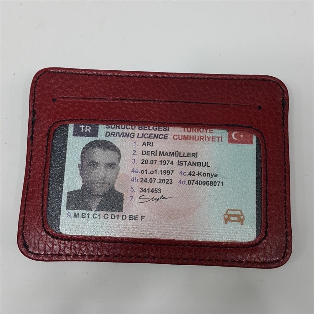 Siyah-Taba-Kahve-Kırmızı Karışık Renkte Yatay Model Hakiki Deri Kemerli Kartlık