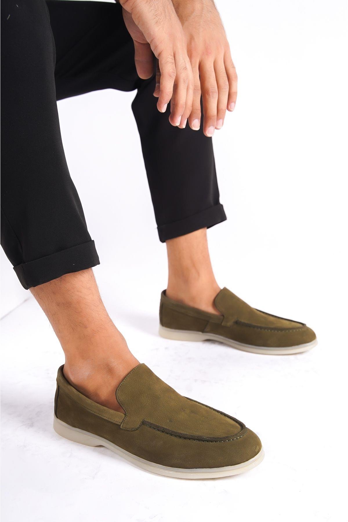 Mubiano Hakiki Deri - MBKRY22103Y Yeşil Nubuk Erkek Loafer