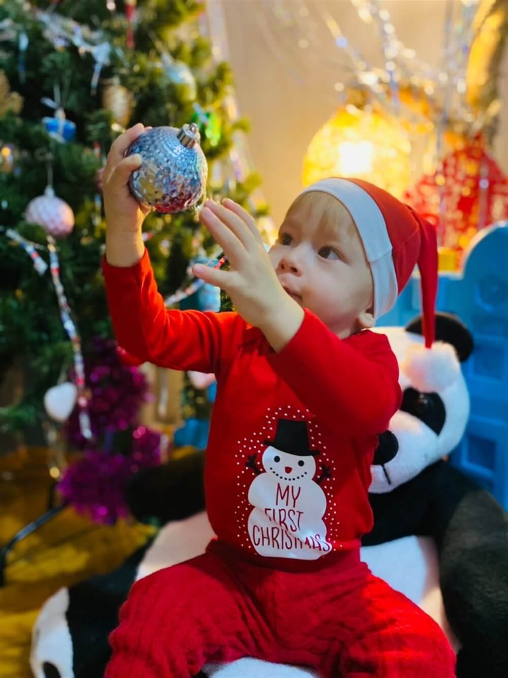 Christmas Noel Yeni Yıl Yılbaşı Ponponlu Noel Baba Şapkalı My First Christmas Kardan Adam Baskılı Bebek Body ve Şapka