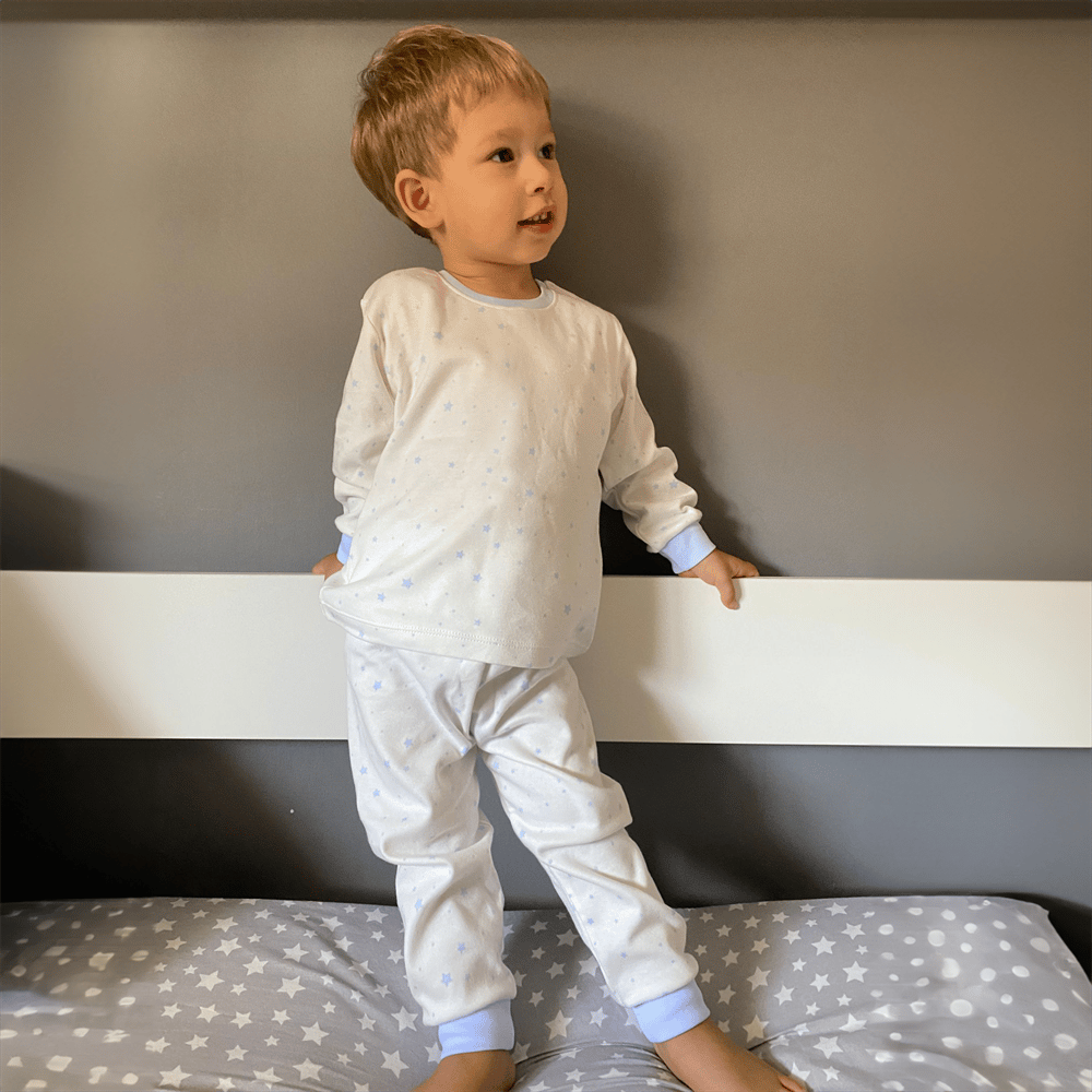 Erkek Bebek Çocuk Pijama Takımı 0 - 6 Yaş Mavi Yıldızlı