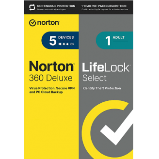 Norton 360 Deluxe with LifeLock Select 2025 | 5 Devices | 1 Year | USA