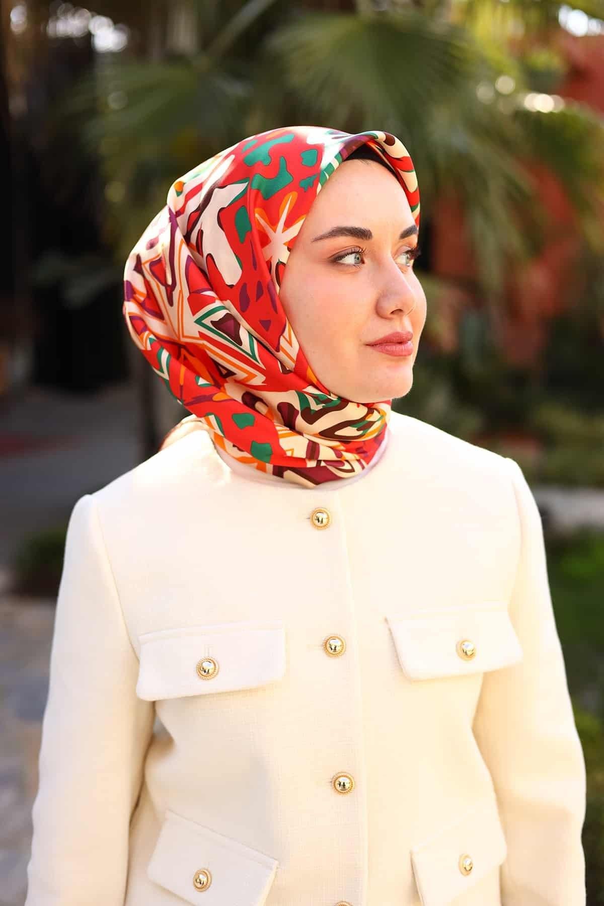  Silk Home Nar Çiçeği Vizon Karma Desen Tivil İpek Eşarp 11427-42